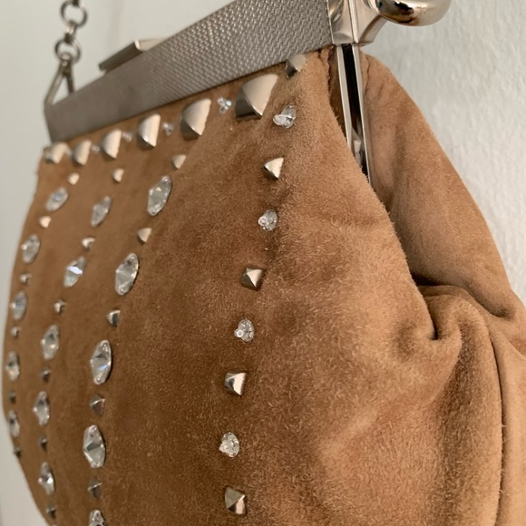 Prada Tan Suede Rhinestone Handbag - Picture 2 of 8